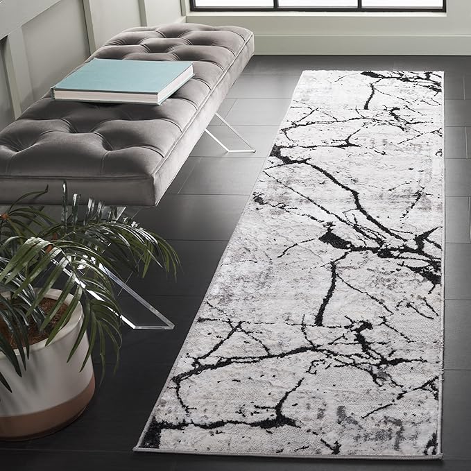 SAFAVIEH Amelia Collection Runner Rug - 2' x 18', Grey & Black, Modern Abstract Design, Non-Shedding & Easy Care, Ideal for High Traffic Areas in Living Room, Bedroom (ALA293K)