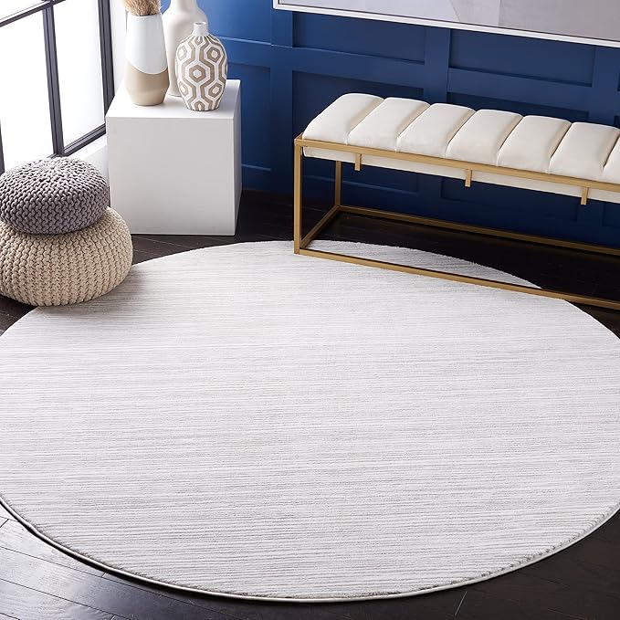 SAFAVIEH Vision Collection Area Rug - 3' Round, Ivory & Grey, Modern Ombre Design, Non-Shedding & Easy to Clean, Ideal for Foyer, Entryway, Bedroom, Accent Space (VSN606K)