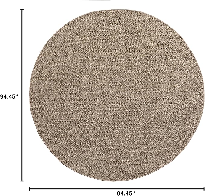 TOWN & COUNTRY BASICS Pax Herringbone Textured Solid Everwash® Washable Area Rug, Low Pile, Non-Slip Backing, Easy Clean Pet & Family Friendly Rug, Brown, 8' Round
