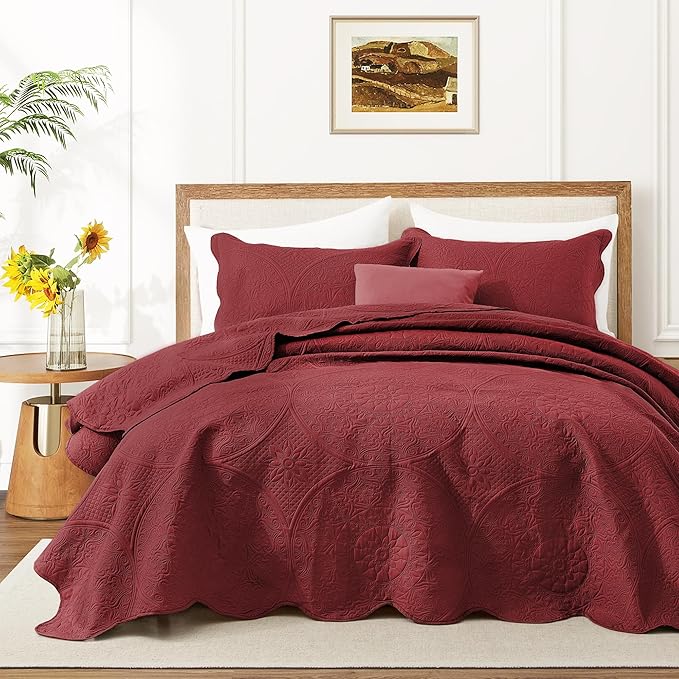 IR Imperial Rooms 10 Pack Twin Quilt Bedding Set (68" x 86") - Bulk Wholesale for Hotels, Guest Bedroom & Airbnbs - Lightweight Microfiber Reversible Floral Embossed Quilts Bedspreads (Burgundy)