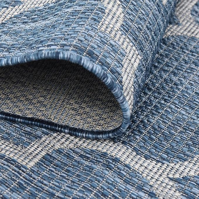 Unique Loom Outdoor Trellis Collection Area Rug (2' x 6' 1" Runner, Navy Blue/ Ivory)