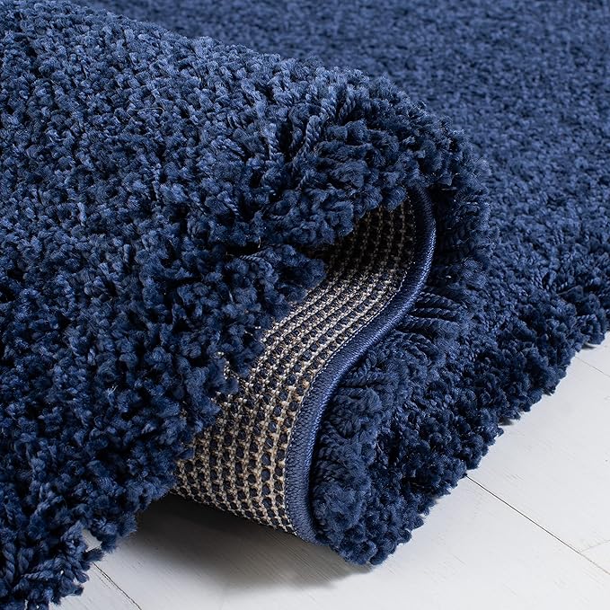 SAFAVIEH Milan Shag Collection Runner Rug - 2' x 6', Navy, Solid Design, Non-Shedding & Easy Care, 2-inch Thick Ideal for High Traffic Areas in Living Room, Bedroom (SG180-7070)