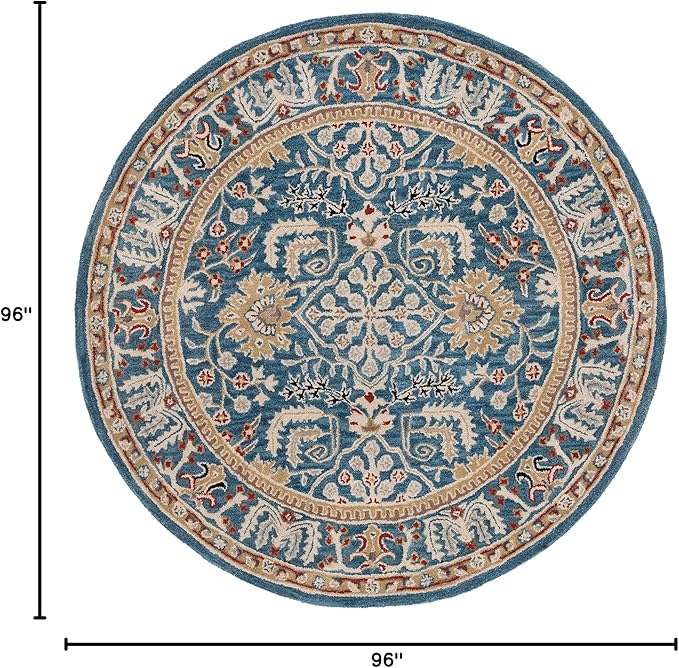 SAFAVIEH Antiquity Collection 8' Round Dark Blue/Multi AT64B Handmade Traditional Oriental Wool Area Rug