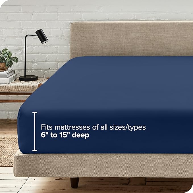 Bare Home Fitted Bottom Sheet Twin XL Size - Premium 1800 Microfiber - Ultra-Soft Hotel Luxury - Deep Pocket - Durable and Long Lasting (Twin XL, Dark Blue)