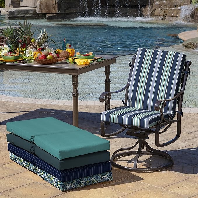 Arden Outdoor Dining Chair Cushion, 20 x 20, Rain-Proof, Fade Resistant, Sapphire Aurora Blue Stripe
