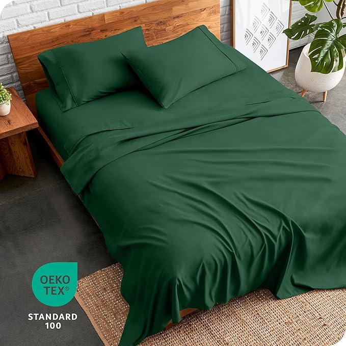 Bare Home Twin XL Sheet Set - College Dorm Size - Luxury 1800 Ultra-Soft Microfiber Twin Extra Long Bed Sheets - Deep Pockets - Easy Fit - Extra Soft - 3 Piece Set - Bed Sheets (Twin XL, Forest Green)