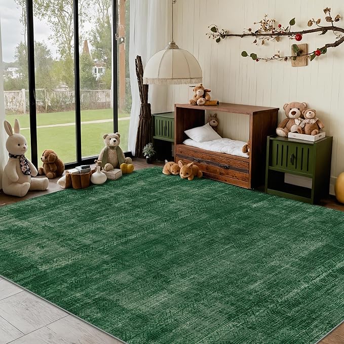 Kokia Abstract Area Rugs 9x12 Bedroom Washable Decor Low Pile Non-Slip Non-Shedding Indoor Carpet Foldable Stain Resistant Floor Mat Living Room Dining Room, Green Rug, Oslo Jungle
