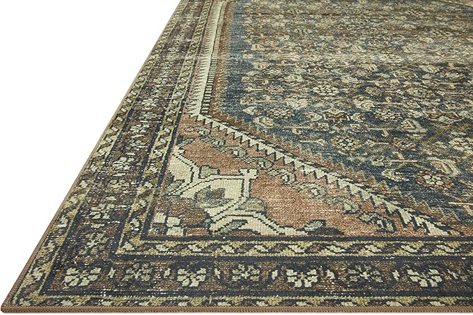 Loloi Magnolia Home by Joanna Gaines Banks Collection BAN-02 Denim/Clay 8'-6" x 11'-6", .13" Pile Height, Machine Washable, Area Rug