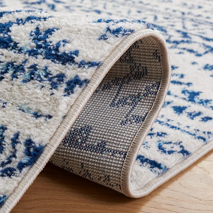 SAFAVIEH Tulum Collection Runner Rug - 2' x 15', Ivory & Navy, Moroccan Boho Tribal Design, Non-Shedding & Easy to Clean, Ideal for Living Room, Hallway, Foyer, Bedroom (TUL272D)