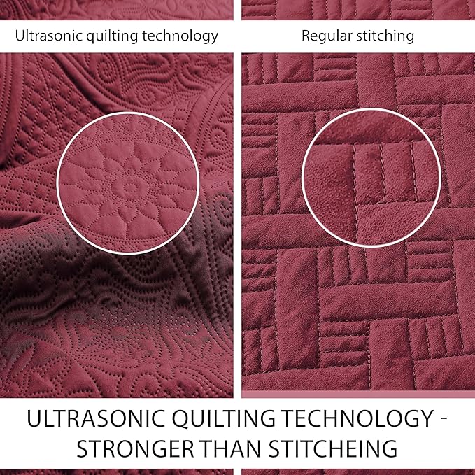 IR Imperial Rooms 10 Pack Twin Quilt Bedding Set (68" x 86") - Bulk Wholesale for Hotels, Guest Bedroom & Airbnbs - Lightweight Microfiber Reversible Floral Embossed Quilts Bedspreads (Burgundy)