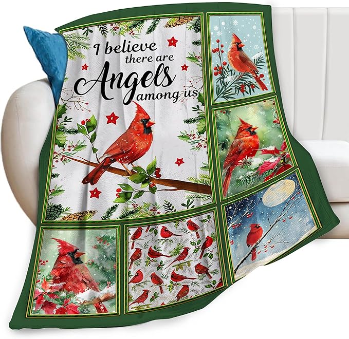 Cardinal Throw Blanket Red Birds Blankets Gifts for Couch Sofa Bed Stuff Decor Lightweight Cozy Fleece Plush Warm Flannel Bedding for Lover Men Women Adults 40"x50"