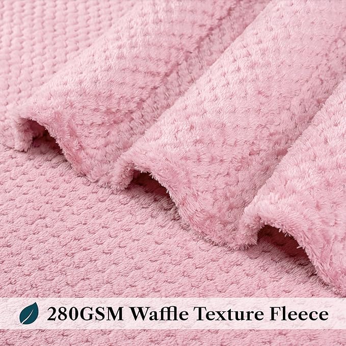 PAVILIA Light Pink Throw Blanket for Couch Bed, Soft Fleece Throws for Sofa Chair, Fuzzy Waffle Textured Blanket, Cozy Warm Lightweight All Season Blanket Throw, 50x60