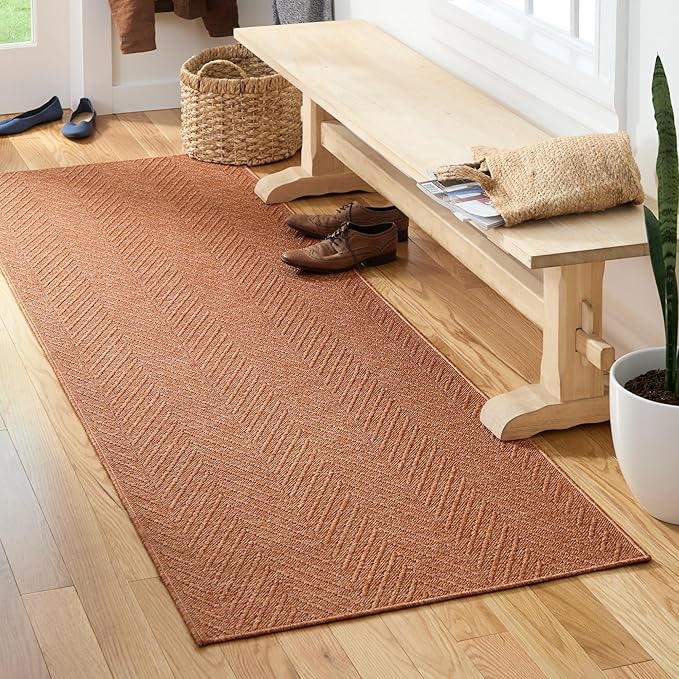 TOWN & COUNTRY BASICS Pax Herringbone Textured Solid Everwash® Washable Runner Area Rug, Low Pile, Non-Slip Backing, Easy Clean Pet & Family Friendly Rug, Rust, 2'5"x7'10"