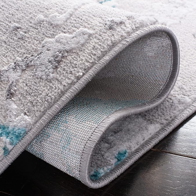 SAFAVIEH Amelia Collection Area Rug - 6' x 9', Grey & Aqua, Modern Abstract Design, Non-Shedding & Easy Care, Ideal for High Traffic Areas in Living Room, Bedroom (ALA293H)