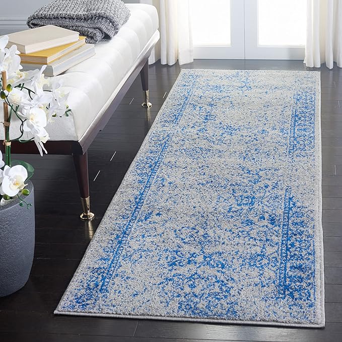 SAFAVIEH Adirondack Collection Runner Rug - 2'6" x 16', Grey & Blue, Distressed Vintage Floral Design, Non-Shedding & Easy to Clean, Ideal for Hallway, Foyer, Entryway, Bedroom (ADR109A)
