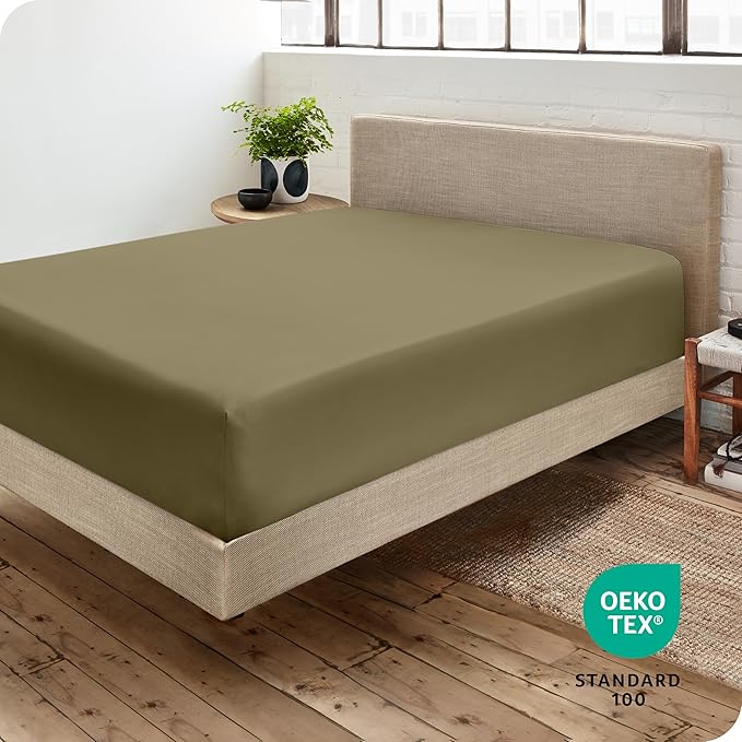 Bare Home Fitted Bottom Sheet Full XL Size - Premium 1800 Microfiber - Ultra-Soft Hotel Luxury - Deep Pocket - Durable and Long Lasting - Fitted Sheet (Full XL, Olive)
