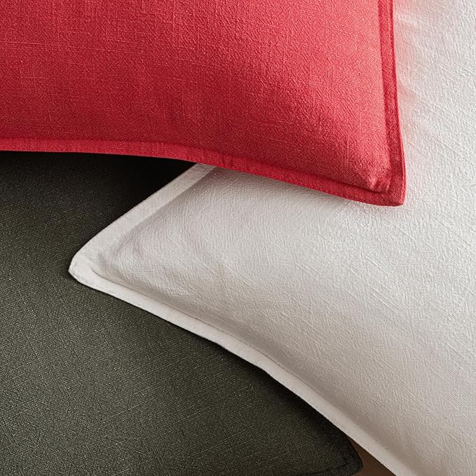 EMEMA Christmas Throw Pillow Covers Decorative Linen Pillow Covers 18x18 Inch Red Boho Farmhouse Neutral Couch Throw Pillows for Bed Pack of 2 Accent Pillowcase Modern Sofa Cushion Livingroom Home