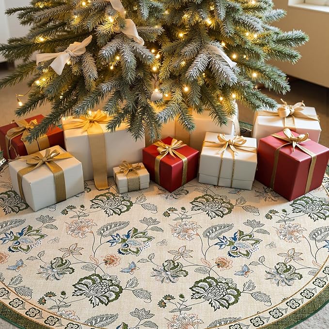 jinchan Elora 7ft Floral Round Rug for Washable Living Room Rug Vintage Romance Christmas Design Non Slip Indoor Floor Cover Lightweight Low-Profile Throw Carpet for Porch Patio, Green/Beige