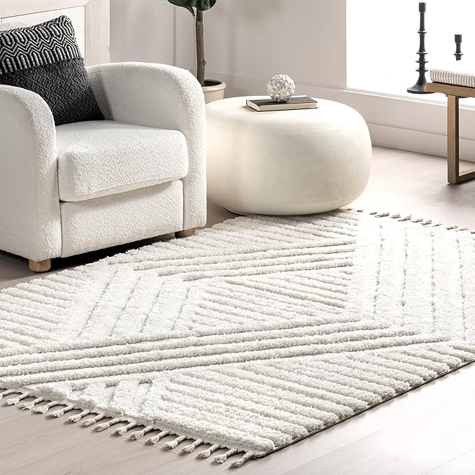 nuLOOM Risette Ivory, 8' Round, Geometric, Soft and Textured, High Traffic, Stain Resistant, Easy Clean, Durable Area Rug for Bedroom, Living Room, Dining Space, Den, Foyer, Entryway
