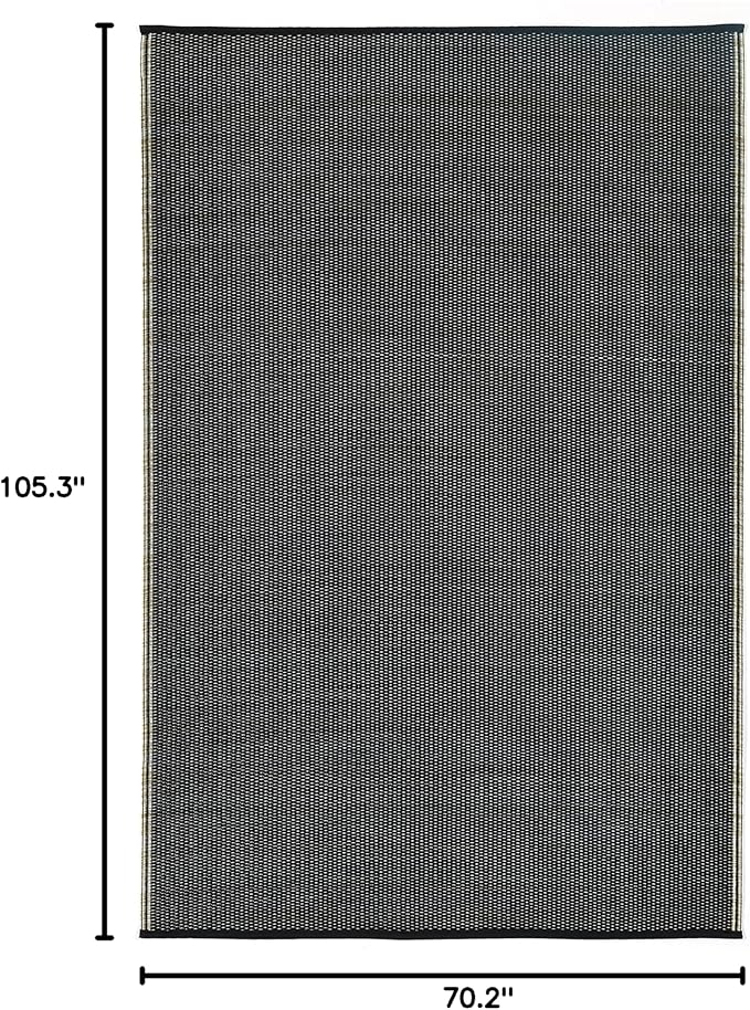Fab Habitat Outdoor Rug - Waterproof, Fade Resistant, Crease-Free - Premium Recycled Plastic - Neutral Striped - Large Patio, Deck, Sunroom, Camping, RV - Cancun Shadow - Sand & Black - 6 x 9 ft