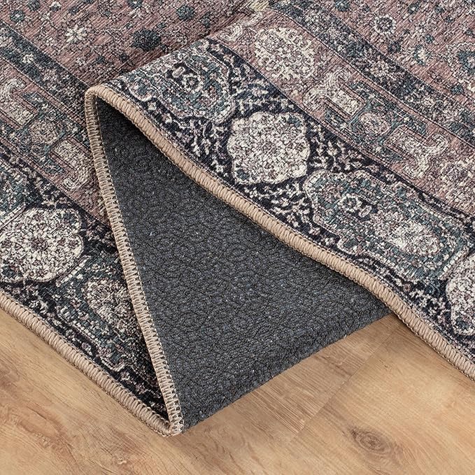 Bloom Rugs Washable Non-Slip 4' x 6' Rug - Cream/Green Traditional Medallion Area Rug for Living Room, Bedroom, Dining Room, and Kitchen - Exact Size: 4' x 6'