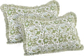 CPC Agate Green 100% Cotton Block Print Ruffle Sham Cover 20X30 inch Pack of 2, Handmade Boho Floral Pillowcase, Soft Decorative Queen Bed Pillow Cover for Bedroom Décor