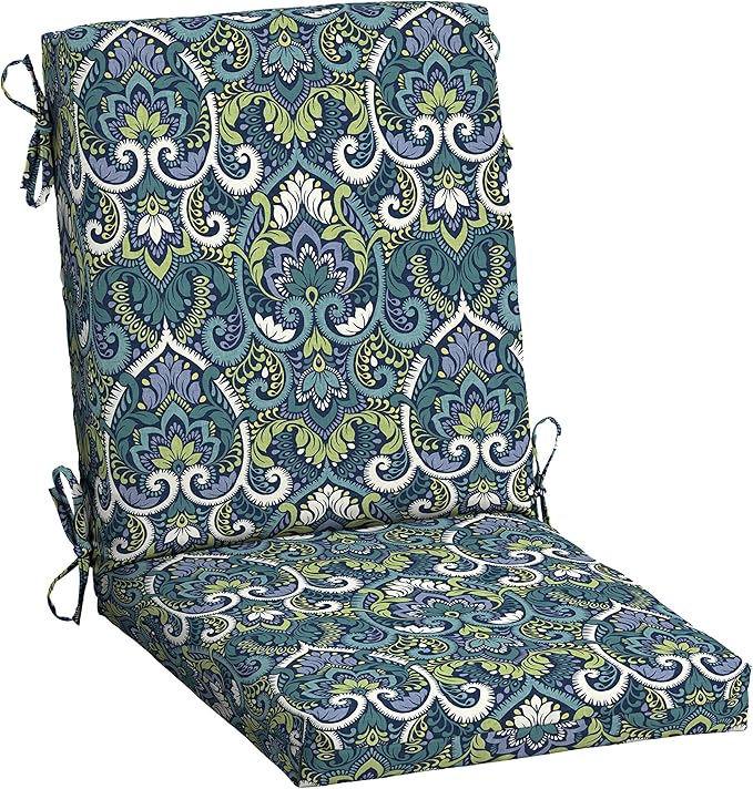 ARDEN Outdoor Dining Chair Cushion, 20 x 20, Rain-Proof, Fade Resistant, Sapphire Aurora Blue Damask