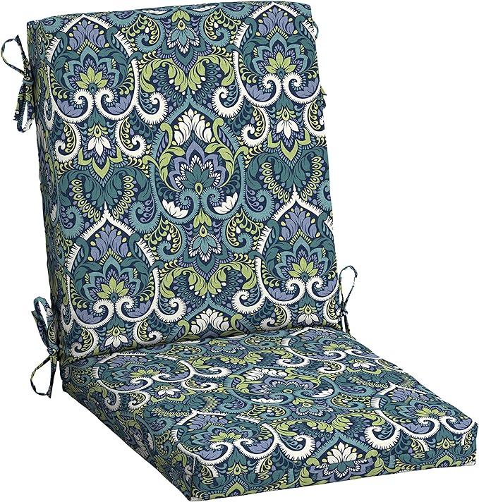 Arden Outdoor Dining Chair Cushion, 2 Pack, 20 x 20, Rain-Proof, Fade Resistant, Sapphire Aurora Blue Damask