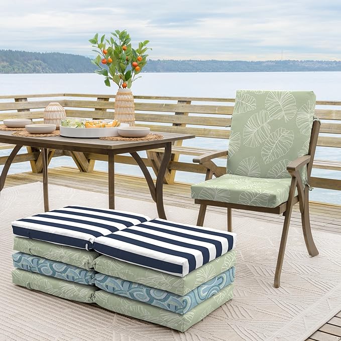 Arden Outdoor Dining Chair Cushion, 20 x 20, Rain-Proof, Fade Resistant, 20 x 20, Coastal Green Leaf