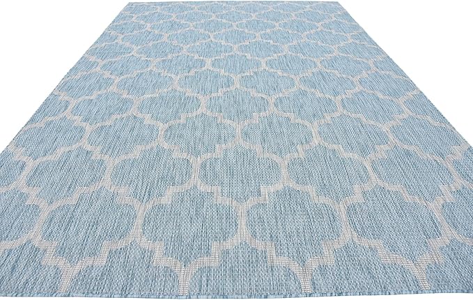 Unique Loom Outdoor Trellis Collection Area Rug (8' x 11' 4" Rectangle, Aquamarine/ Gray)