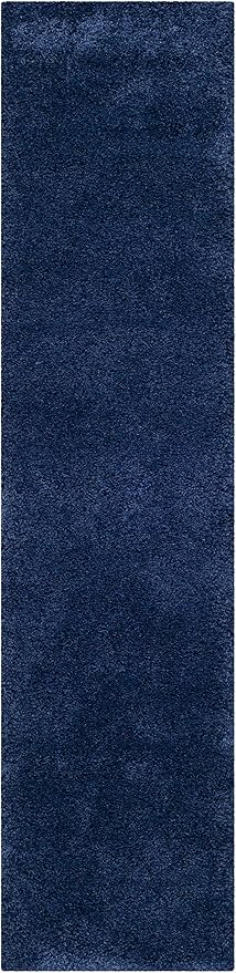 SAFAVIEH Milan Shag Collection Runner Rug - 2' x 12', Navy, Solid Design, Non-Shedding & Easy Care, 2-inch Thick Ideal for High Traffic Areas in Living Room, Bedroom (SG180-7070)