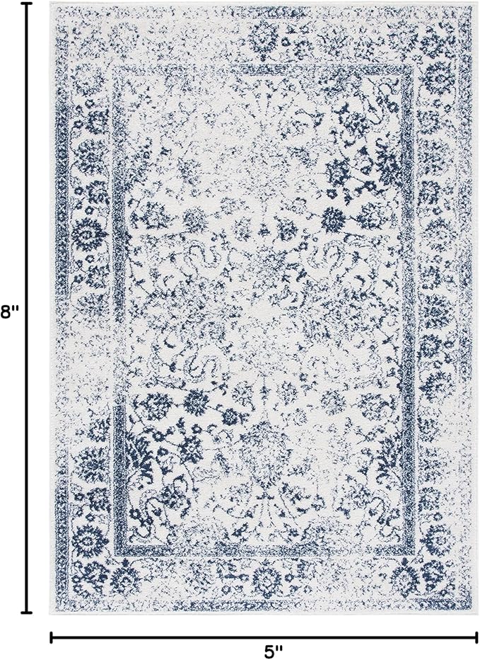 SAFAVIEH Adirondack Collection Area Rug - 5'1" x 7'6", Ivory & Navy, Distressed Vintage Floral Design, Non-Shedding & Easy to Clean, Ideal for Living Room, Bedroom, Dining Space (ADR109M)