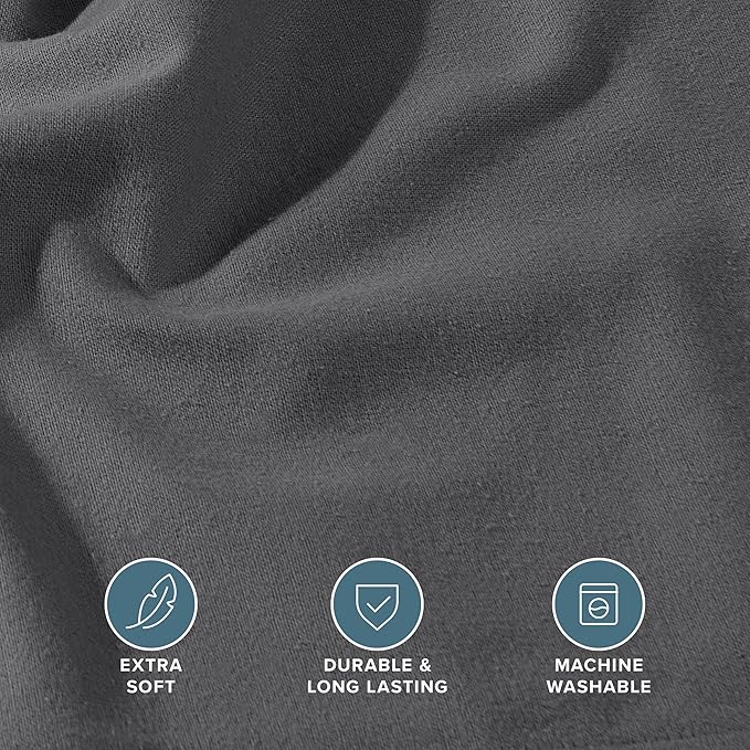 Bare Home Flannel Fitted Bottom Sheet 100% Cotton, Velvety Soft Heavyweight - Double Brushed Flannel - Deep Pocket (Queen, Grey)