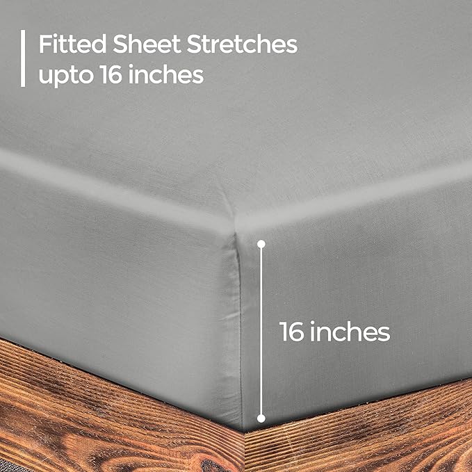 ROYALE LINENS 300 Thread Count 100% Long Staple Combed Cotton Fitted Sheet California King - Super Soft Deep Pocket Bottom Sheet - Fitted Sheets Only - Elastic Sheets (Cal King, Silver)