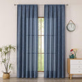 Simplebrand Navy Blue Semi Sheer Faux Linen Textured Curtains 84 Inches Long 2 Panels, Light Filtering Farmhouse Bedroom Curtains, Farmhouse Rod Pocket Soft Thick Window Drapes for Bedroom, 50Wx84L