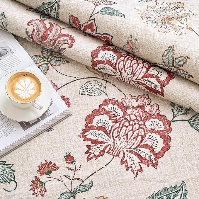 jinchan Elora 8x10 Floral Rug for Living Room Washable Bedroom Rug Vintage Romance Christmas Design Non Slip Thin Indoor Floor Cover Large Low-Profile Throw Carpet for Dining Room Office, Red/Beige