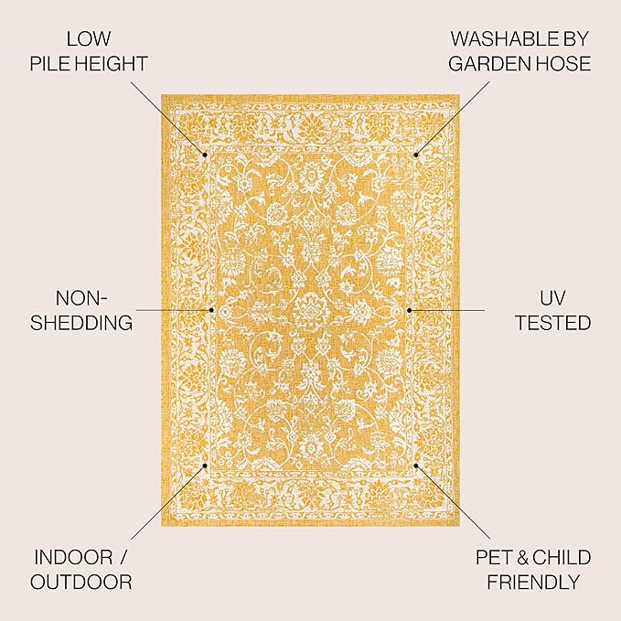 JONATHAN Y Weave Floral Indoor Outdoor Area Rug 8X10 Yellow/Cream, Tela Bohemian Textured for Backyard, Patio, Porch, Easy-Cleaning, High Traffic, Pet-Friendly, Non-Shedding (SMB100E-8)