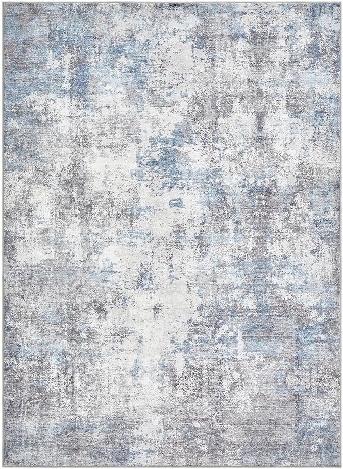 Washable 10X12 Area Rug: Modern Abstract Soft Non-Slip Indoor Rugs - Low Pile Stain Resistant Foldable Rug for Living Room Bedroom Dining Room Playroom Office(Blue Grey,10'x12')