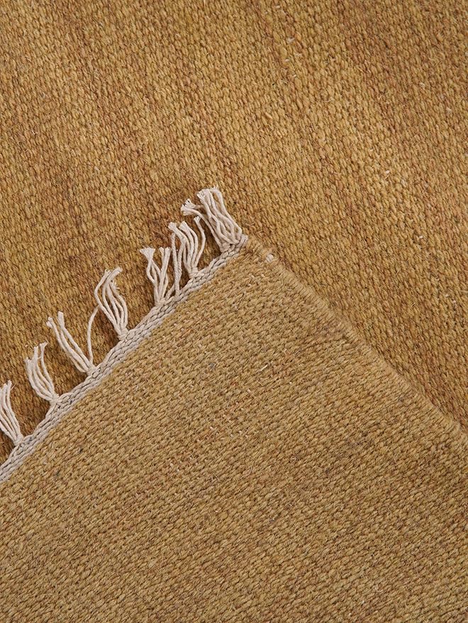 Rugsotic Carpets Hand Woven Flat Weave Kilim Wool 6'x9' Area Rug Solid Gold D00111