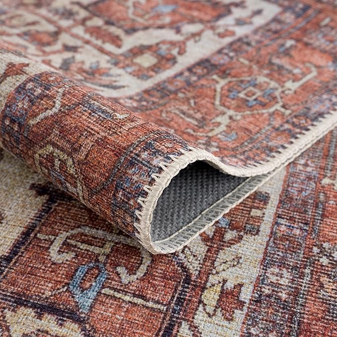 Bloom Rugs Washable 9' x 12' Rug - Red/Orange/Beige Traditional Area Rug for Living Room, Bedroom, Dining Room, and Kitchen - Exact Size: 9' x 12'