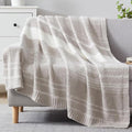 WRENGONGE Taupe Throw Blanket, 60x80 Soft Cozy Striped Throw Blankets for Couch, Sofa, Bed, Travel, Lightweight Fluffy Warm Plush Decorative Blankets for Women, Men,Kids Gift