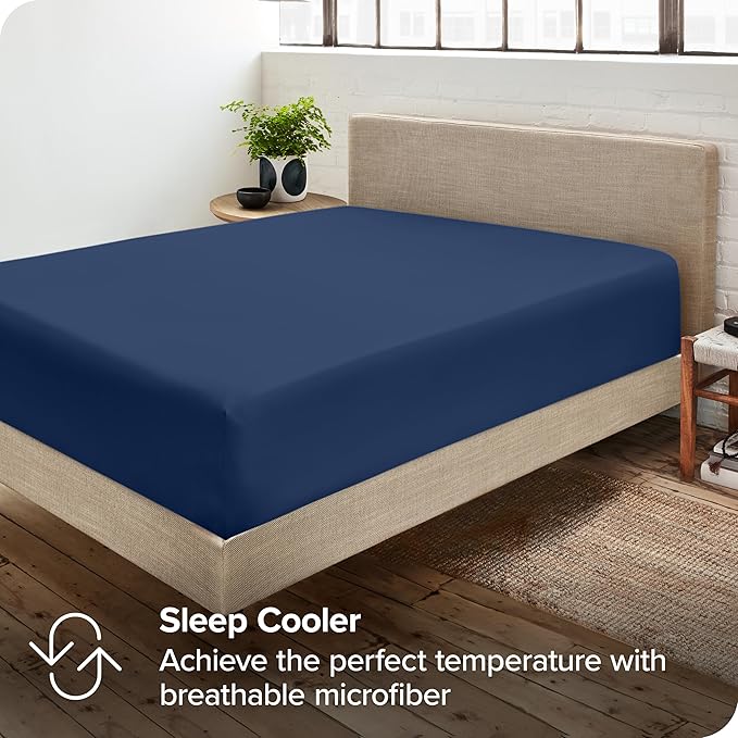 Bare Home 2-Pack Fitted Bottom Sheets Twin - Premium 1800 Ultra-Soft Wrinkle Resistant Microfiber - Deep Pocket (Twin, Dark Blue)