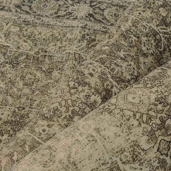 Light Brown 2x5 Vintage Area Rug Hallway Indoor Kitchen Washable Living Room Carpet Tribal Distressed Rug Retro Accent Throw Rug for Office Dining Room Bathroom Faux Wool