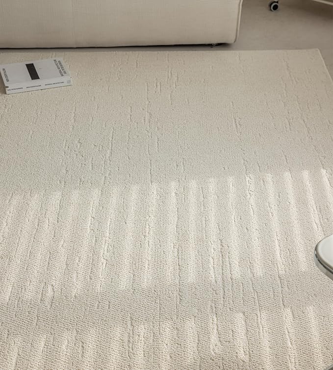 jxgzyy Beige Area Rug 5x7, 0.36'' Thick Low Pile Textured Rug, Modern Aesthetic Home Décor for High Traffic Area, Stain-Resistant Kitchen Rug with Non-Slip Backing