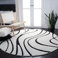SAFAVIEH Florida Shag Collection Area Rug - 8' Round, Ivory & Black, Non-Shedding & Easy Cleaning, Plush Thick Pile, Ideal for Living Room, Bedroom, Dining Space (SG471-1290)