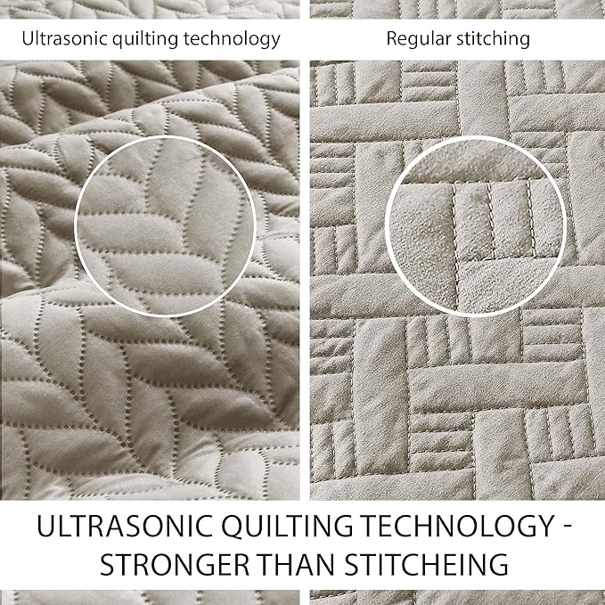 IR Imperial Rooms King Quilt Bedding Set Size (106" x 96") + 2 Pillow Shams (20" x 36"+ 2") - 3 Pcs All Season Lightweight Reversible Microfiber Coverlet Embossed Quilt Bedspread (Beige)