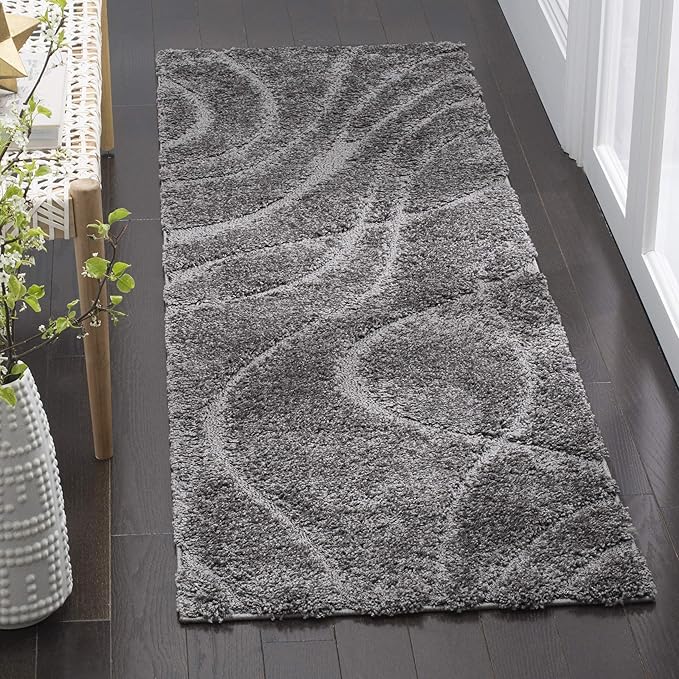 SAFAVIEH Florida Shag Collection Runner Rug - 2'3" x 13', Grey & Grey, Non-Shedding & Easy Care, 1.2-inch Thick Ideal for High Traffic Areas in Living Room, Bedroom (SG471-8080)