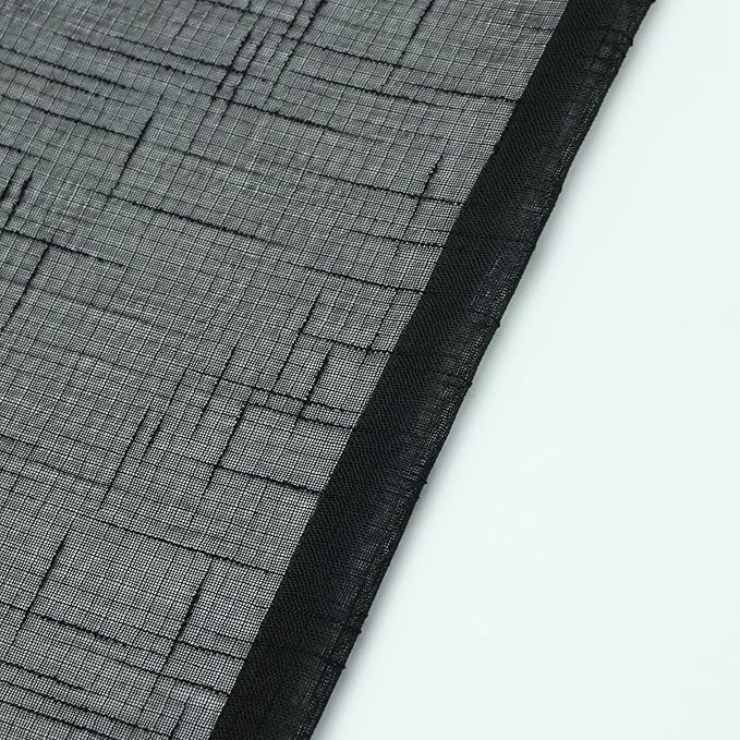 Sheer Curtains Faux Linen Semi Voile Light Filtering Drapes Pair for Bedroom Living Room, Set of 2 Grommet Top Window Curtain Panels (Each 54 x 95 Inch, Black)