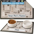 Drymate Personalized Pet Bowl Placemat, Custom Dog & Cat Food Feeding Mat - Absorbent Fabric, Waterproof Backing - Machine Washable/Durable (USA Made) (16" x 28") (Linen Tan)