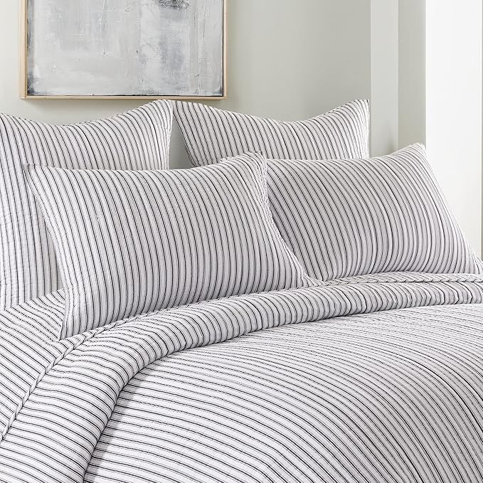 Levtex Home Tobago Stripe Charcoal Reversible Twin XL/Twin Quilt Set (68x86in) with 1 Pillow Sham (26x20in) - Striped - Charcoal - Cotton Twin Size Quilt Bedding Set - Lightweight Soft Pre-Washed